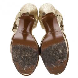 Pre Owned Saint Laurent Paris Gold Metallic Embossed Tribute Sandals Size 37