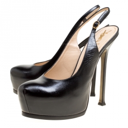 مملوكة مسبقًا Saint Laurent Paris Black Leather Tribtoo Slingback Platform Sandals Size 41