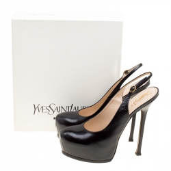 مملوكة مسبقًا Saint Laurent Paris Black Leather Tribtoo Slingback Platform Sandals Size 41