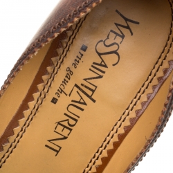 Pre Owned Saint Laurent Paris Brown Brogue Leather Wingtip Detail Pointed Toe Pumps Size 37