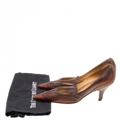 Pre Owned Saint Laurent Paris Brown Brogue Leather Wingtip Detail Pointed Toe Pumps Size 37