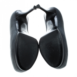 مملوكة مسبقًا حذاء كعب عالي سان لوران باريس نعل سميك تريبتو جلد نقش سحلية أسود مقاس 38