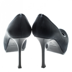 مملوكة مسبقًا حذاء كعب عالي سان لوران باريس نعل سميك تريبتو جلد نقش سحلية أسود مقاس 38