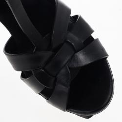 مملوكة مسبقًا Saint Laurent Paris Black Leather Platform Tribute Sandals Size 36.5