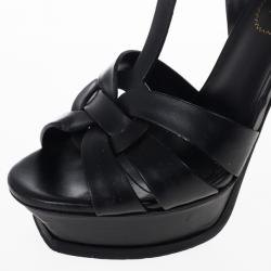 مملوكة مسبقًا Saint Laurent Paris Black Leather Platform Tribute Sandals Size 36.5