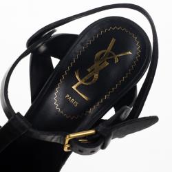 مملوكة مسبقًا Saint Laurent Paris Black Leather Platform Tribute Sandals Size 36.5
