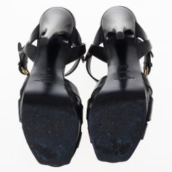 مملوكة مسبقًا Saint Laurent Paris Black Leather Platform Tribute Sandals Size 36.5