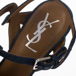 مملوكة مسبقًا Saint Laurent Paris Blue Denim Platform Tribute Sandals Size 37