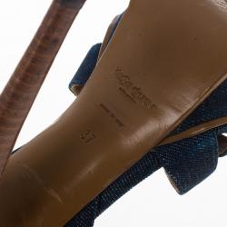 مملوكة مسبقًا Saint Laurent Paris Blue Denim Platform Tribute Sandals Size 37