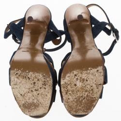 مملوكة مسبقًا Saint Laurent Paris Blue Denim Platform Tribute Sandals Size 37