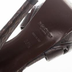 Pre Owned Saint Laurent Paris Brown Embossed Leather Platform Tribute Sandals 36.5