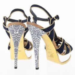 Pre Owned Saint Laurent Paris Suede and Metallic Platform Tribute Sandals Size 37