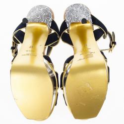 Pre Owned Saint Laurent Paris Suede and Metallic Platform Tribute Sandals Size 37