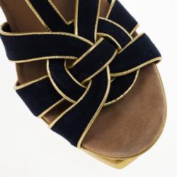 Pre Owned Saint Laurent Paris Suede and Metallic Platform Tribute Sandals Size 37