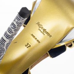 Pre Owned Saint Laurent Paris Suede and Metallic Platform Tribute Sandals Size 37