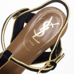 Pre Owned Saint Laurent Paris Suede and Metallic Platform Tribute Sandals Size 37