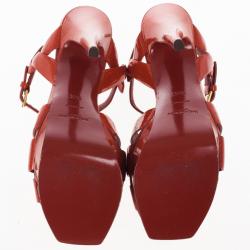 Pre Owned Saint Laurent Paris Red Patent Platform Tribute Sandals Size 36.5