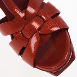 Pre Owned Saint Laurent Paris Red Patent Platform Tribute Sandals Size 36.5