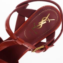 Pre Owned Saint Laurent Paris Red Patent Platform Tribute Sandals Size 36.5