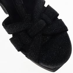 مملوكة مسبقًا Saint Laurent Paris Black Glitter Platform Tribute Sandals Size 37