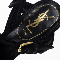 مملوكة مسبقًا Saint Laurent Paris Black Glitter Platform Tribute Sandals Size 37