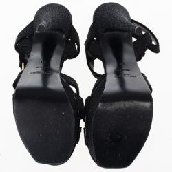 مملوكة مسبقًا Saint Laurent Paris Black Glitter Platform Tribute Sandals Size 37