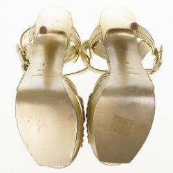 مملوكة مسبقًا Saint Laurent Paris Gold Leather Platform Tribute Sandals Size 36