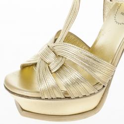 مملوكة مسبقًا Saint Laurent Paris Gold Leather Platform Tribute Sandals Size 36