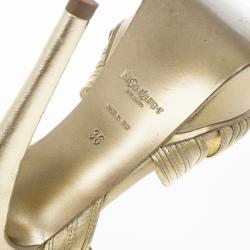 مملوكة مسبقًا Saint Laurent Paris Gold Leather Platform Tribute Sandals Size 36