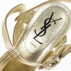 مملوكة مسبقًا Saint Laurent Paris Gold Leather Platform Tribute Sandals Size 36