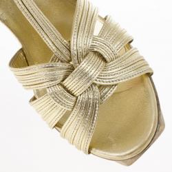 مملوكة مسبقًا Saint Laurent Paris Gold Leather Platform Tribute Sandals Size 36