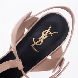 Pre Owned Saint Laurent Paris Nude Patent Leather Tribute Sandals Size 40.5