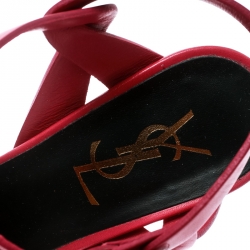 Pre Owned صندل سان لوران باريس نعل سميك تريبيوت جلد وردي مقاس 36.5