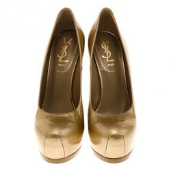 Pre Owned Saint Laurent Paris Gold Tribtoo Platform Pumps Size 36