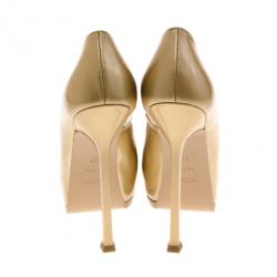 Pre Owned Saint Laurent Paris Gold Tribtoo Platform Pumps Size 36