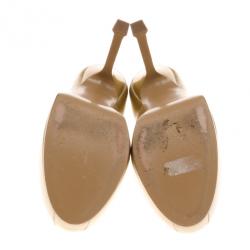 Pre Owned Saint Laurent Paris Gold Tribtoo Platform Pumps Size 36