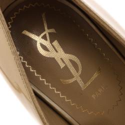 Pre Owned Saint Laurent Paris Gold Tribtoo Platform Pumps Size 36