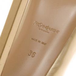 Pre Owned Saint Laurent Paris Gold Tribtoo Platform Pumps Size 36