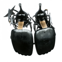 Pre Owned Saint Laurent Paris Black Patent Leather Star Ankle Wrap Sandals Size 38