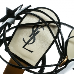 Pre Owned Saint Laurent Paris Black Patent Leather Star Ankle Wrap Sandals Size 38