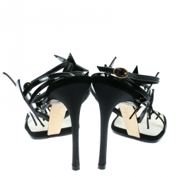 Pre Owned Saint Laurent Paris Black Patent Leather Star Ankle Wrap Sandals Size 38