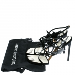 Pre Owned Saint Laurent Paris Black Patent Leather Star Ankle Wrap Sandals Size 38