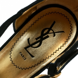 Pre Owned Saint Laurent Paris Black Suede Peep Toe Wedge Platform Sandals Size 39.5