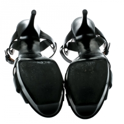 Pre Owned صندل سان لوران باريس تريبوت بنعل سميك جلد أسود مقاس 38.5