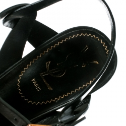 Pre Owned صندل سان لوران باريس تريبوت بنعل سميك جلد أسود مقاس 38.5