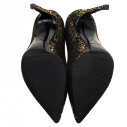 مملوكة مسبقًا Saint Laurent Paris Metallic Gold And Textured Black Suede Pointed Toe Pumps Size 38