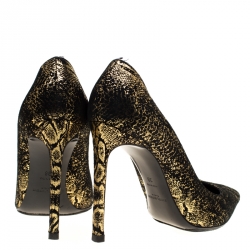 مملوكة مسبقًا Saint Laurent Paris Metallic Gold And Textured Black Suede Pointed Toe Pumps Size 38