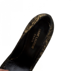 مملوكة مسبقًا Saint Laurent Paris Metallic Gold And Textured Black Suede Pointed Toe Pumps Size 38