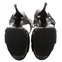 Saint Laurent Paris Black Leather Tribute Platform Sandals Size 40