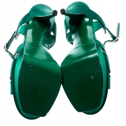 Pre Owned صندل سان لوران باريس تريبوت جلد أسود نعل سميك مقاس 40